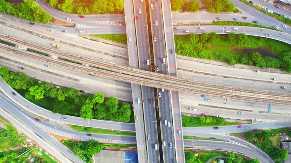 4K footage : aerial view from a drone flying over expressway