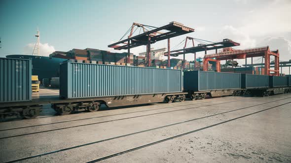 Cargo Train Moving In The Container Terminal