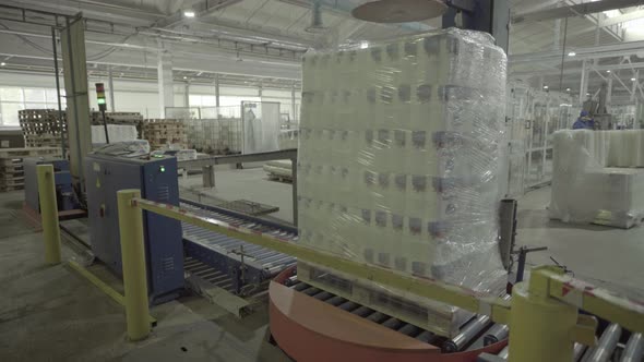 A Working Conveyor in a Paper Mill. Technology. Factory. Kyiv. Ukraine.