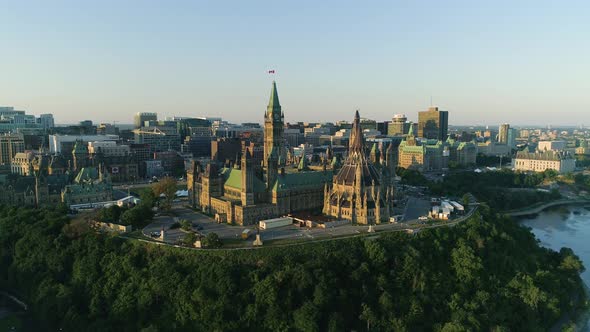 Aerial shot of the Parliament of Canada, in Ottawa