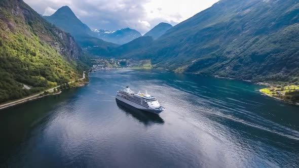 Cruise Liners On Geiranger Fjord, Norway