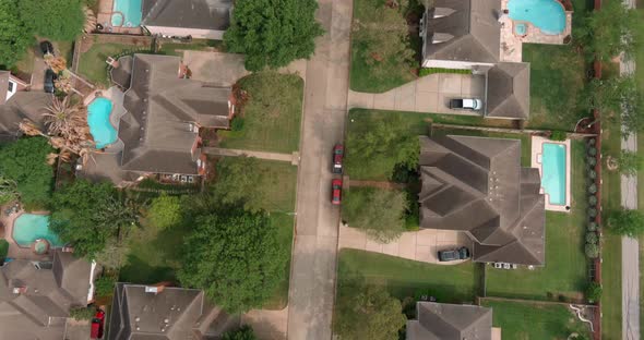 Aerial view of affluent homes in Houston, Texas