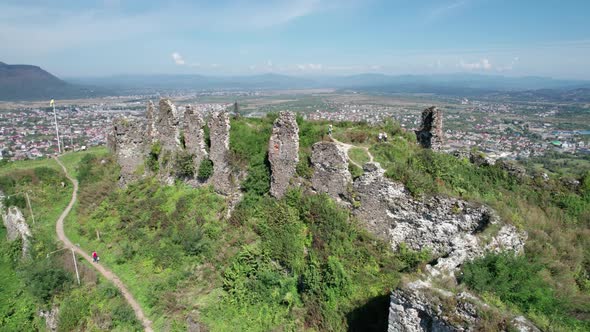 The Khust Castle in Transcarpathia Aerial View Western Ukraine