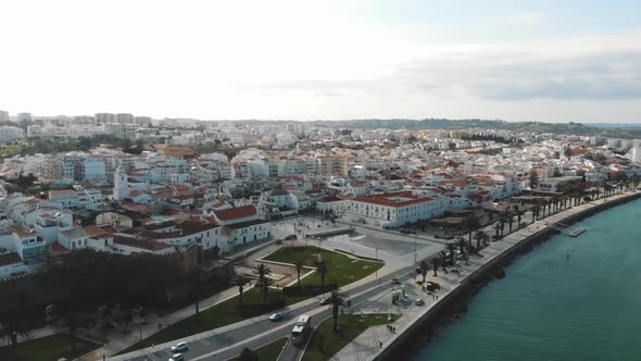 Lagos old town by the promenade and harbour - Aerial Panoramic shot