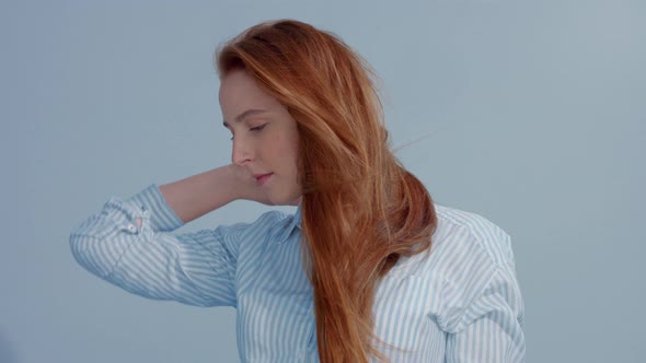 Gingerhead Red Hair, Ginger Hair Model with Blue Eyes on Blue Background