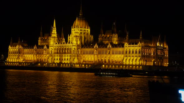Stunning illuminated Buda castle at night. Royal historic palaces in Budapest Hungary.