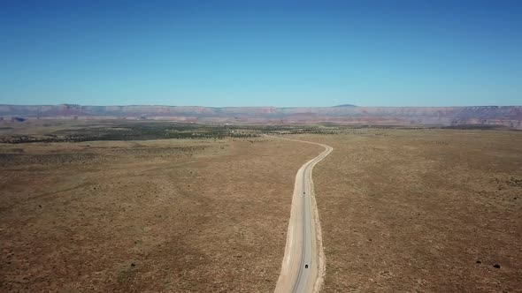 Aerial Shot Of Cars Driving On Road In Grand Canyon, Spectacular National Park Destination