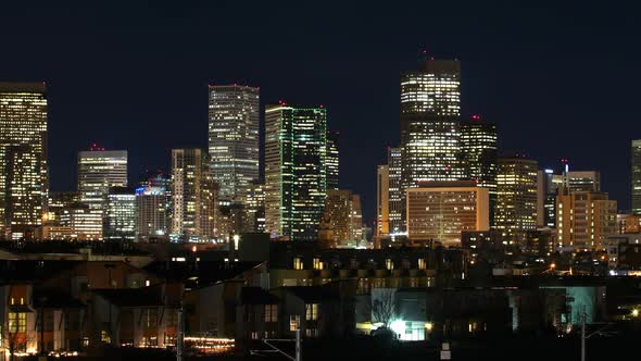 Denver Skyline Pan at Night Timelapse