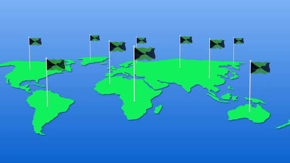 Jamaica National Flag Fly On Earth Map Animation