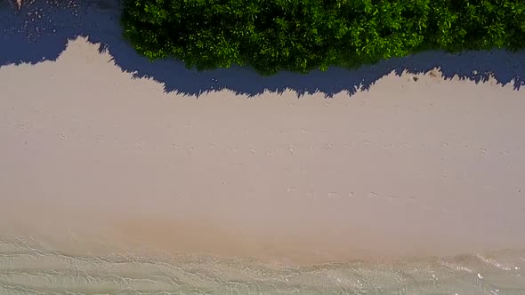 Aerial drone abstract of shore beach voyage by blue sea and sand background