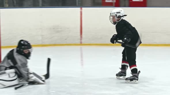 Novice Ice Hockey Goalie Making Save