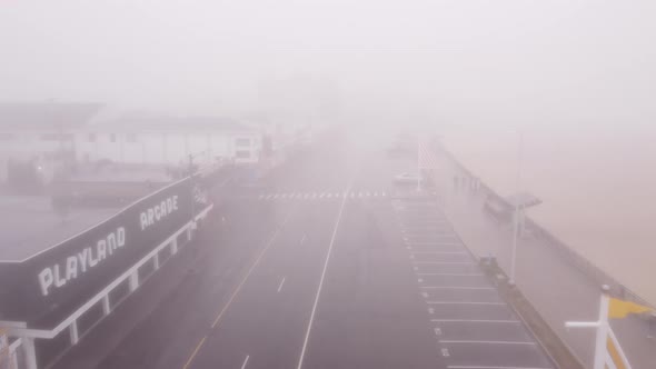 Aerial Video Heavy Winter Fog Hampton Beach New Hampshire Usa