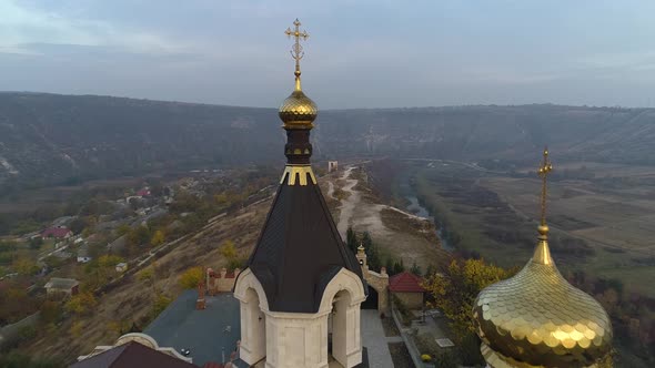 passing by golden dome of a church in Orheiul vechi, moldova