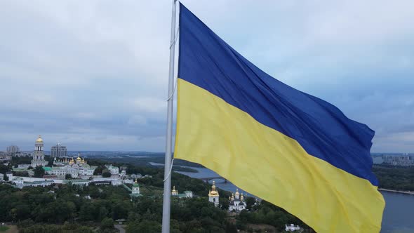 Kyiv - National Flag of Ukraine By Day. Aerial View. Kiev