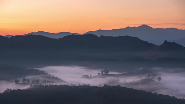 Beautiful landscape sunbeam with fog at morning,