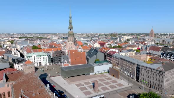 Establishing Aerial Bird Eye View Shot of Riga Riga Skyline Latvia