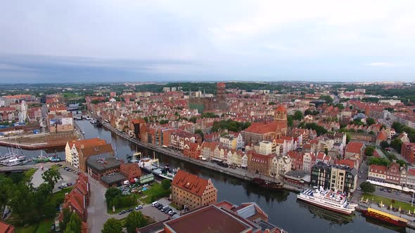 Aerial view of the canals of Gdansk in summertime