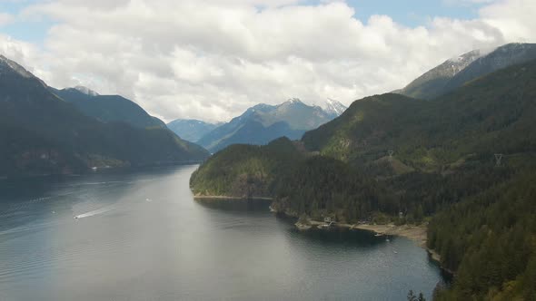 Aerial View of Indian Arm Mountains and Canadian Nature Landscape
