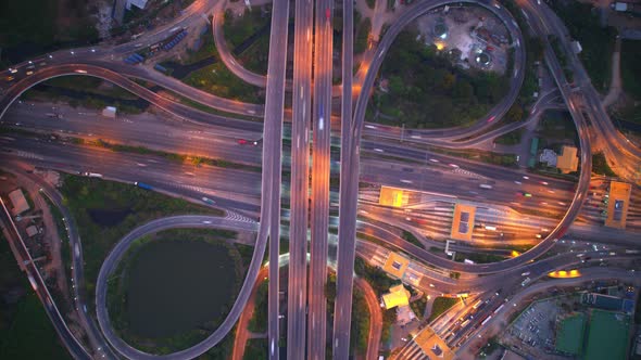 4K UHD : Aerial Top view from drone, night traffic in Bangkok