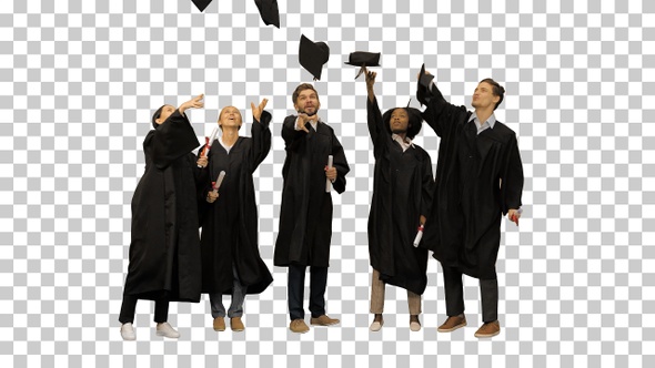 High school graduates tossing up hats, Alpha Channel alt