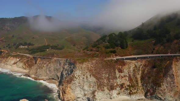 Arial View of the California Bixby Bridge in Big Sur in the Monterey County