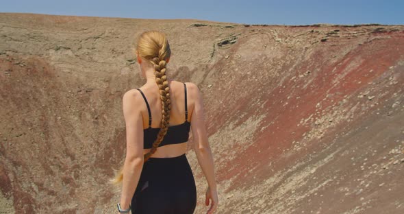 Woman Tourist Enjoying Viewpoint of Volcano Crater Montana Roja