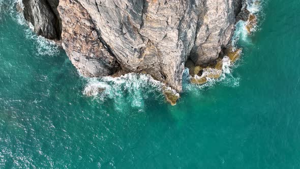 Awesome azure sea rocky texture aerial view 4 K Turkey Alanya