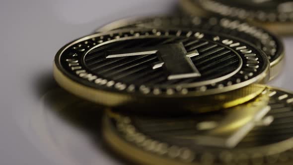 Rotating shot of Litecoin Bitcoins (digital cryptocurrency) - BITCOIN LITECOIN 0044