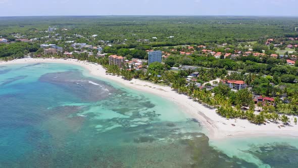 Top view over tropical Caribbean shoreline at Playa Juan Dolio