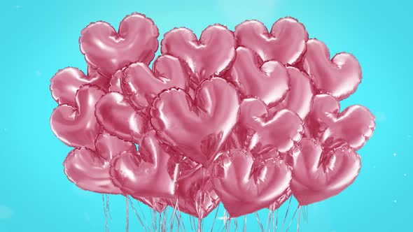 Bundle of Balls of Hearts on a Blue Background