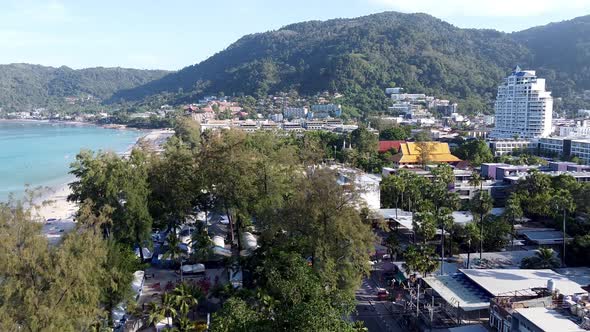 Beautiful Aerial View of Patong Beach Coastline in Phuket, Thailand