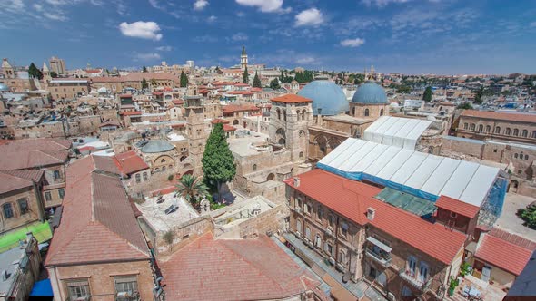 Roofs of Old City with Holy Sepulcher Church Dome Timelapse Jerusalem Israel