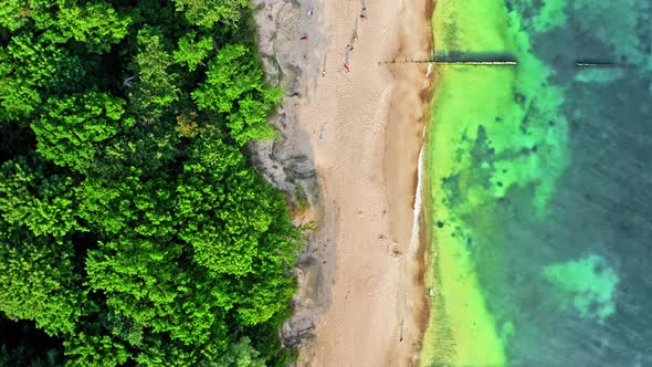 Stunning top down view of beach at Baltic Sea, Poland