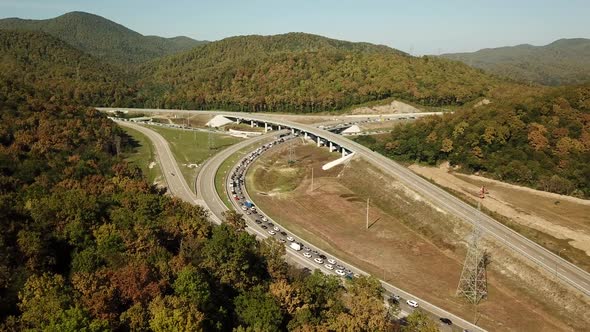 Autumn Aerial Footage of Transport Junction, Traffic Cross Road Junction Day View From Above. Top