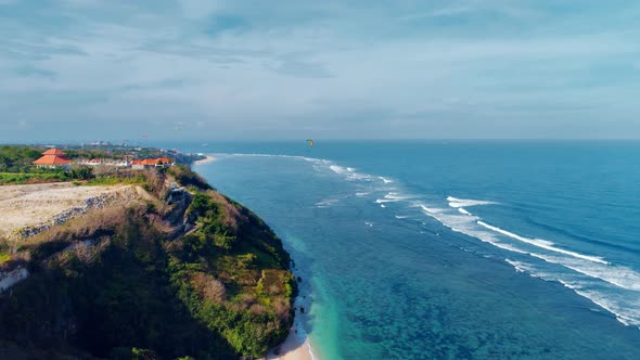 Flying Overlooking the Ocean, Waves and Rocky Shore