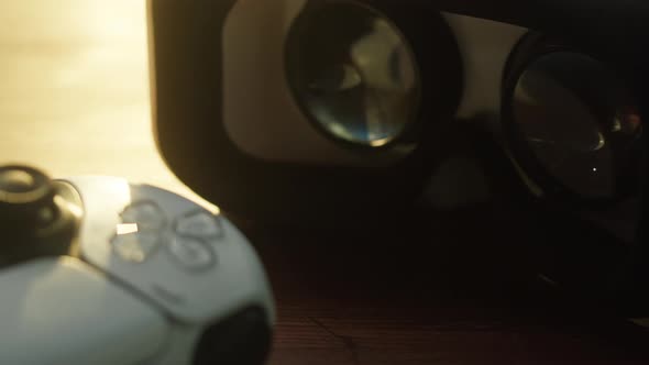 Virtual Reality Glasses and Joystick Closeup