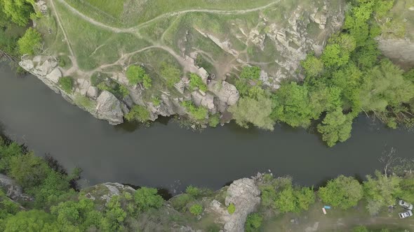 Aerial View To Granite Buky Canyon on the Hirskyi Takich River in Ukraine