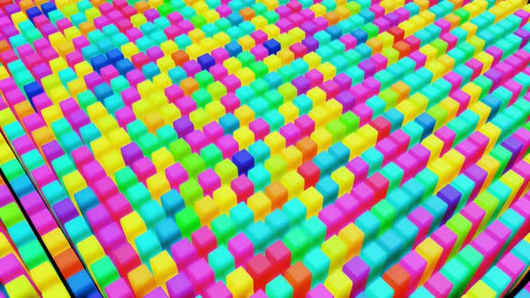 3d Abstract Simple Geometric Background with Multicolor Cubes Flash Neon Light in  Randomly
