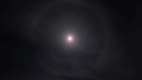 Moon Halo on Night Sky