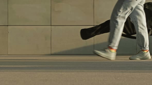 Legs of a Musician Carrying His Musical Instrument in a Case