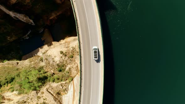 Aerial Video of Camping Van Ride on Dam Road