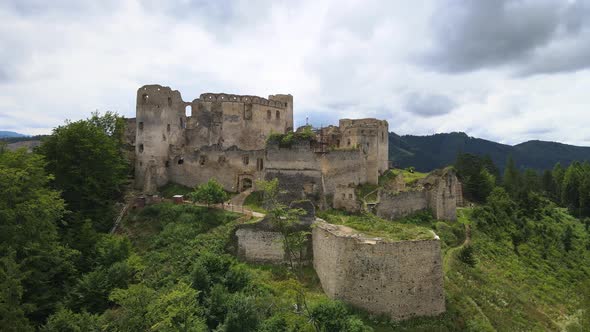 Aerial view of the castle in the village of Lietava in Slovakia