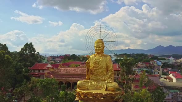Flycam Shows Wonderful Golden Buddha Statue