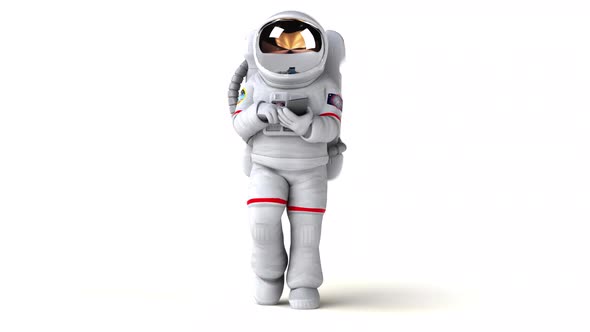 Fun 3D cartoon astronaut with a phone alt