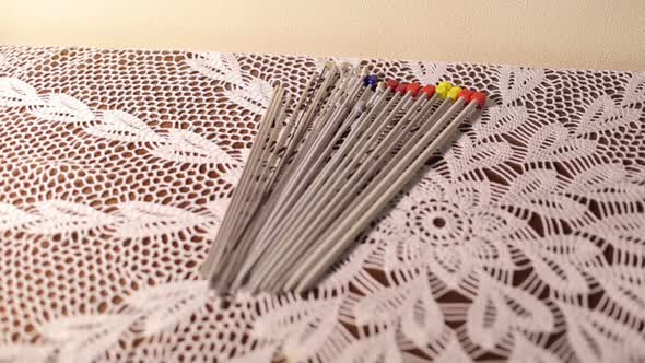 A Set of Metal Needles for Knitting