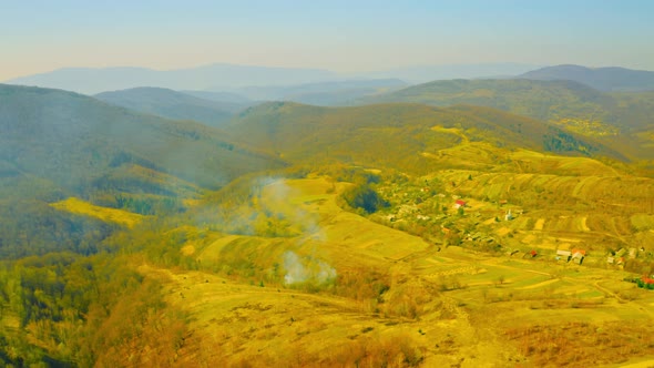 Drone Flies Above Hills Mountains Landscape