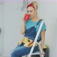Female Sitting with Drink on Stepladder - VideoHive Item for Sale