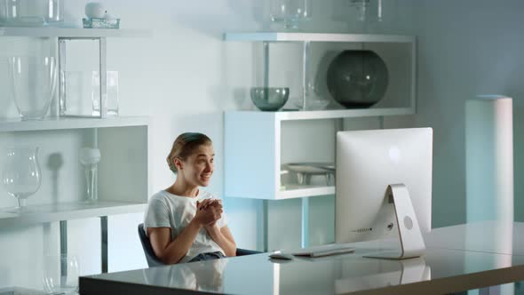 Happy Girl Chatting Online with Friends