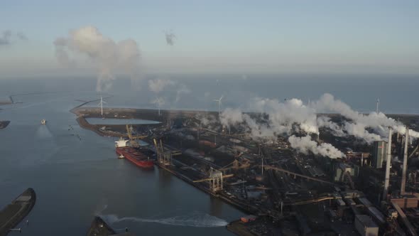 Aerial view of the port of Rotterdam, Netherlands.