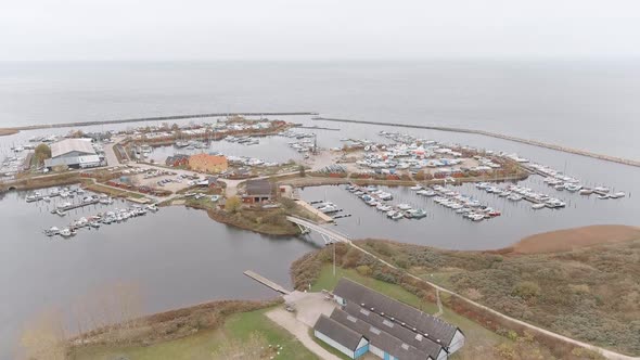 Aerial Footage Of Brondby Havn Harbour In Copenhagen On A Cloudy Day 1080p